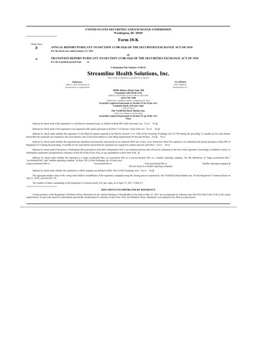 Thumbnail Streamline Health Solutions 10-K Annual Report 