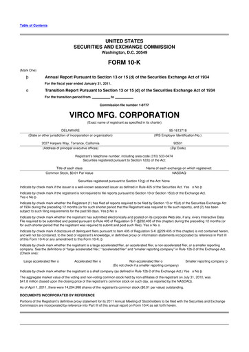 Thumbnail Virco Manufacturing 10-K Annual Report 