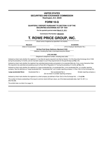 Thumbnail T. Rowe Price
 10-Q Quarterly Report FY2011 