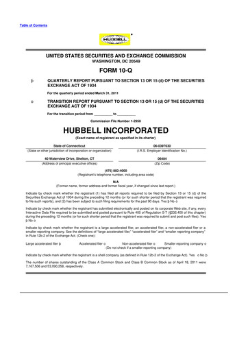 Thumbnail Hubbell 10-Q Quarterly Report FY2011 