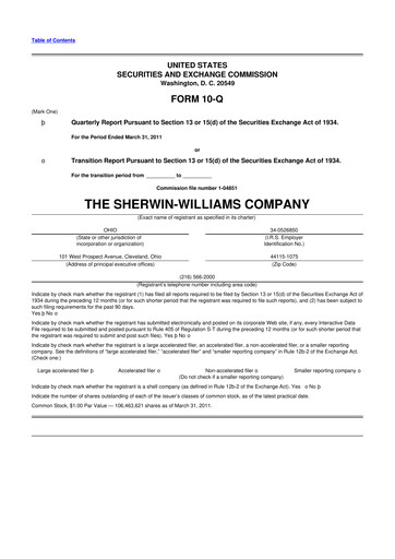 Miniature Sherwin-Williams 10-Q Rapport trimestriel 2011 