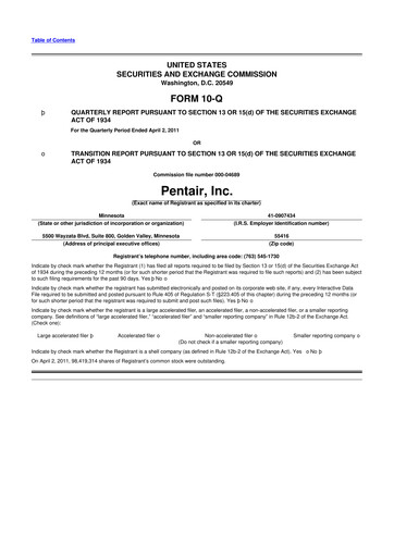 Thumbnail Pentair
 10-Q Quarterly Report FY2011 