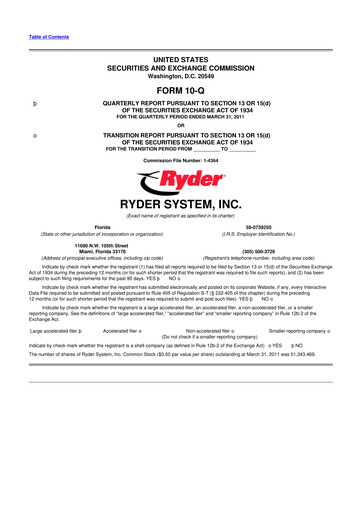 Thumbnail Ryder
 10-Q Quarterly Report FY2011 