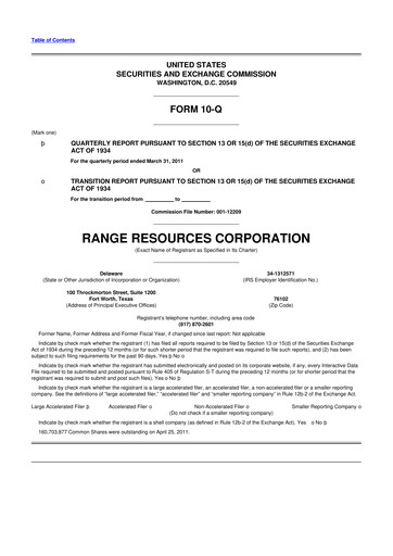 Thumbnail Range Resources
 10-Q Quarterly Report FY 