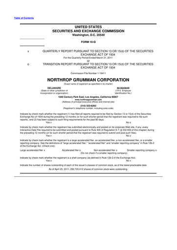 Thumbnail Northrop Grumman 10-Q Quarterly Report FY2011 