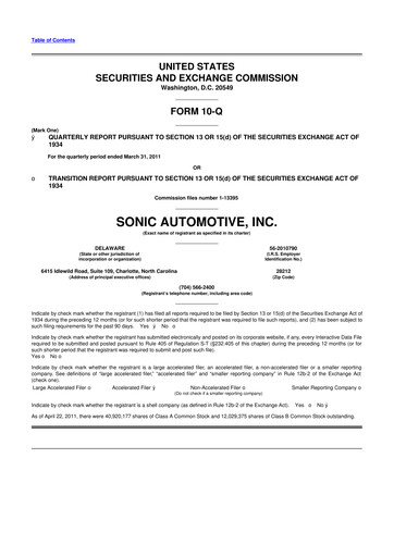 Thumbnail Sonic Automotive
 10-Q Quarterly Report FY 