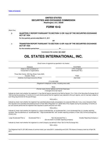 Thumbnail Oil States International
 10-Q Quarterly Report FY 