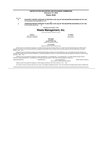 Thumbnail Waste Management 10-Q Quarterly Report FY2011 