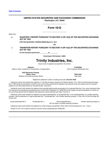 Miniature Trinity Industries
 10-Q Rapport trimestriel 2011 