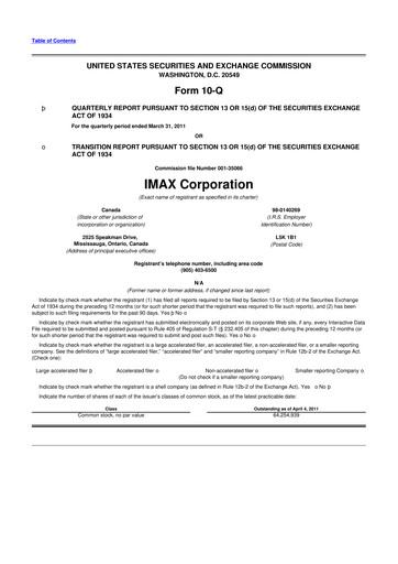 Thumbnail Imax Corp 10-Q Quarterly Report FY2011 