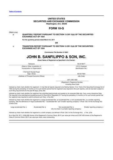 Thumbnail John B. Sanfilippo & Son 10-Q Quarterly Report FY 