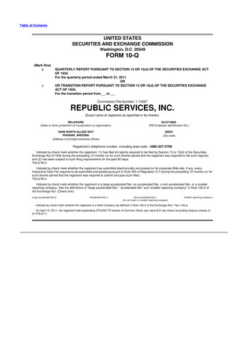 Thumbnail Republic Services
 10-Q Quarterly Report FY2011 