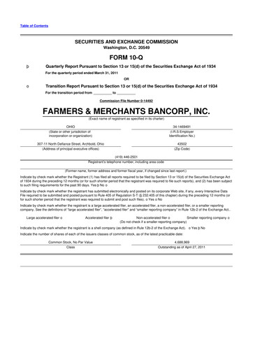Thumbnail Farmers & Merchants Bancorp 10-Q Quarterly Report FY 