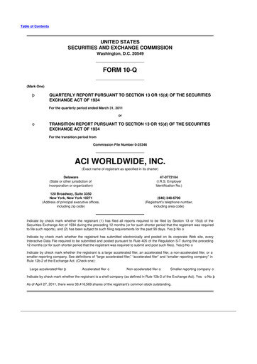 Thumbnail ACI Worldwide
 10-Q Quarterly Report FY2011 