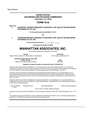Thumbnail Manhattan Associates
 10-Q Quarterly Report FY 