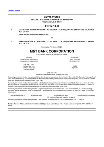 Thumbnail M&T Bank 10-Q Quarterly Report FY2010 