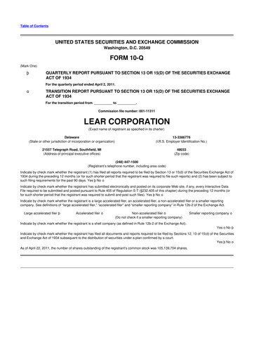 Thumbnail Lear Corporation
 10-Q Quarterly Report FY2011 