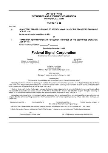 Miniature Federal Signal 10-Q Rapport trimestriel  