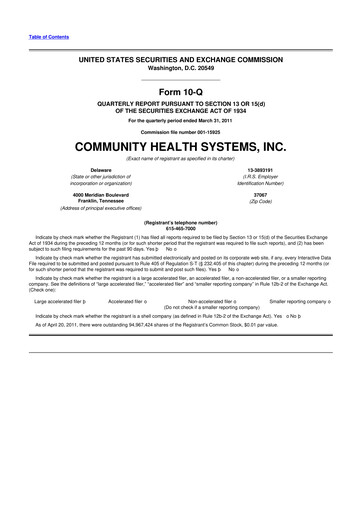 Thumbnail Community Health Systems
 10-Q Quarterly Report FY2011 