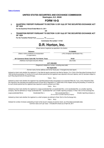 Thumbnail D. R. Horton
 10-Q Quarterly Report FY2011 
