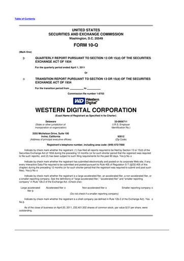 Thumbnail Western Digital 10-Q Quarterly Report FY2011 