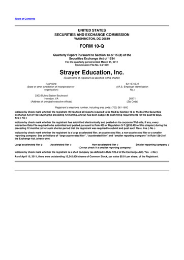 Thumbnail Strategic Education
 10-Q Quarterly Report FY2011 