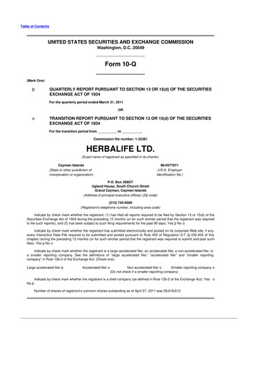 Thumbnail Herbalife 10-Q Quarterly Report FY2011 