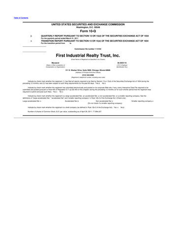 Vorschaubild First Industrial Realty Trust 10-Q Quartalsbericht  