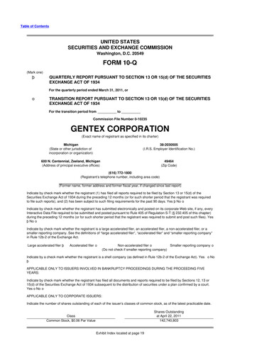 Thumbnail Gentex 10-Q Quarterly Report FY2011 