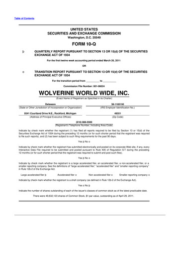 Thumbnail Wolverine World Wide
 10-Q Quarterly Report FY2011 