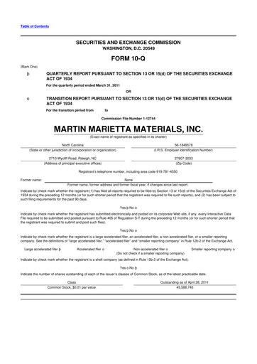 Thumbnail Martin Marietta Materials 10-Q Quarterly Report FY2011 