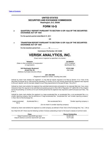 Miniature Verisk Analytics 10-Q Rapport trimestriel 2011 