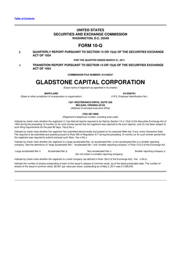 Thumbnail Gladstone Capital Corporation 10-Q Quarterly Report FY 