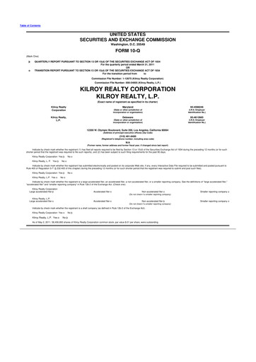 Thumbnail Kilroy Realty 10-Q Quarterly Report FY 