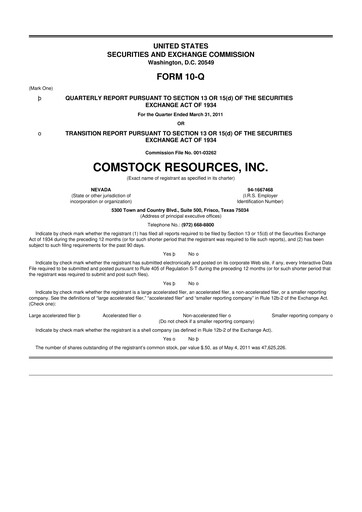 Thumbnail Comstock Resources 10-Q Quarterly Report FY2011 