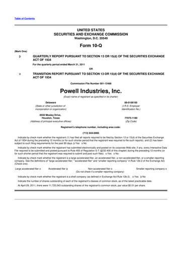 Thumbnail Powell Industries 10-Q Quarterly Report FY 