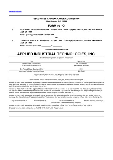 Miniature Applied Industrial Technologies
 10-Q Rapport trimestriel 2011 