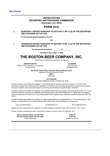 Thumbnail Boston Beer Company 10-Q Quarterly Report FY 