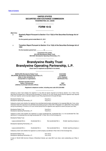 Thumbnail Brandywine Realty Trust
 10-Q Quarterly Report FY 
