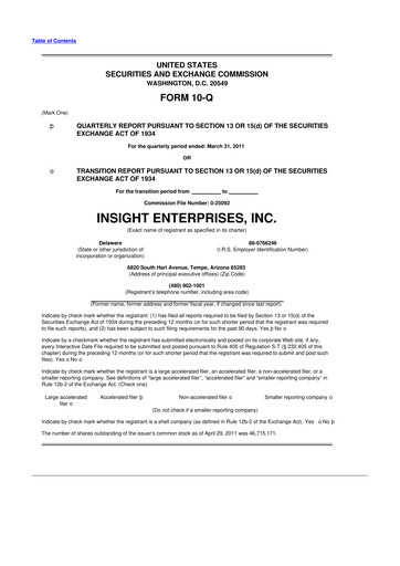 Thumbnail Insight Enterprises
 10-Q Quarterly Report FY 