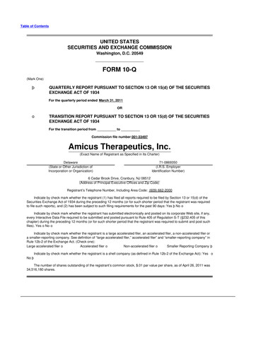 Vorschaubild Amicus Therapeutics
 10-Q Quartalsbericht  