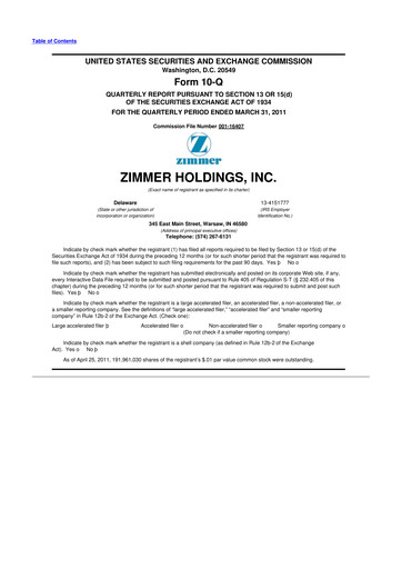 Thumbnail Zimmer Biomet 10-Q Quarterly Report FY 