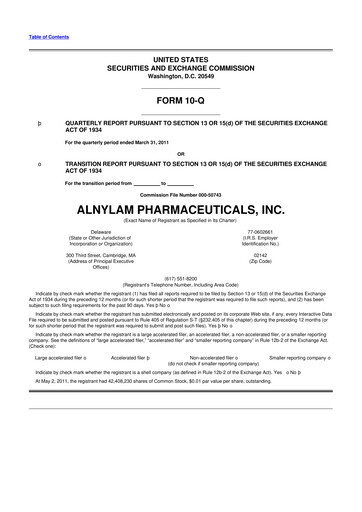 Thumbnail Alnylam Pharmaceuticals
 10-Q Quarterly Report FY2011 