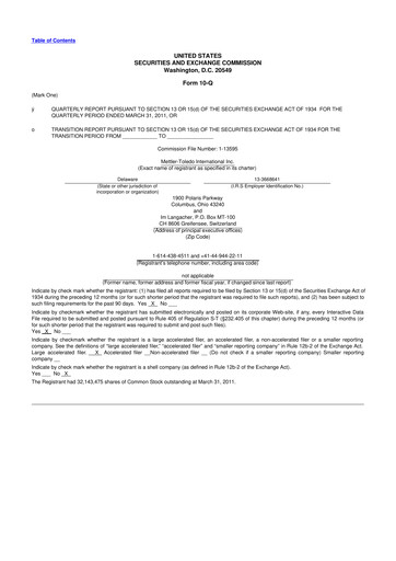 Thumbnail Mettler Toledo 10-Q Quarterly Report FY2011 