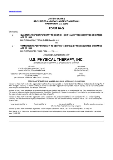 Thumbnail U.S. Physical Therapy, Inc. 10-Q Quarterly Report FY 