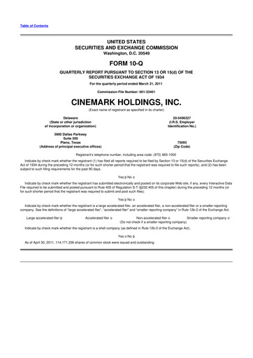 Thumbnail Cinemark Theatres
 10-Q Quarterly Report FY2011 