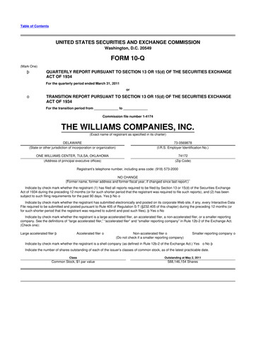 Thumbnail Williams Companies
 10-Q Quarterly Report FY2011 