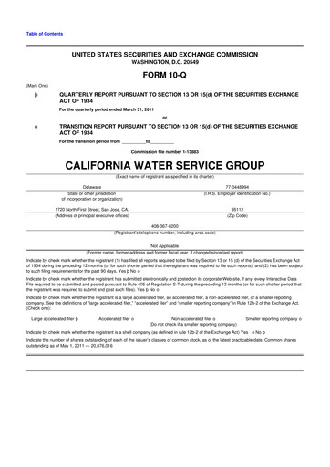 Thumbnail California Water Service Group 10-Q Quarterly Report FY2011 