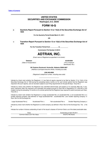 Thumbnail ADTRAN 10-Q Quarterly Report FY2011 