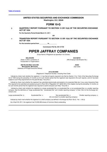 Miniature Piper Sandler
 10-Q Rapport trimestriel 2011 